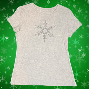 Merona SMALL Silver Bling Holiday Beaded Snowflake Heather Tan T-Shirt